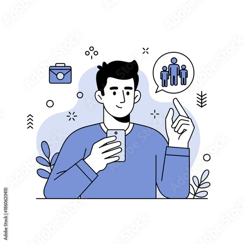 Young caucasian male with smartphone contemplating family connections