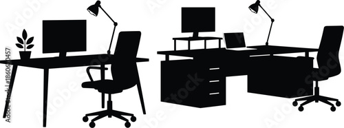 Office desk silhouette, ergonomic workspace, modern furniture, home office setup, productivity zone, minimalist design, remote work station, creative environment, tech gear, stylish interior