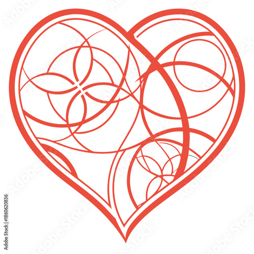 Abstract Red Heart Line Art Icon Minimal Love Logo Vector Illustration
