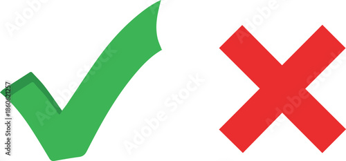 Green Check Mark and Red X Symbol for Correct and Incorrect Options, Yes or No Decisions