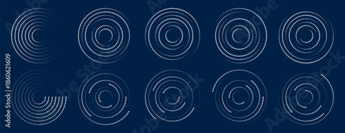 Collection of dotted circle wave vector icons. Ripple circle graphic design elements