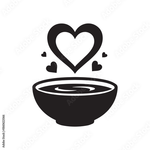 Simple heart-shaped soup bowl icon for food love concept
