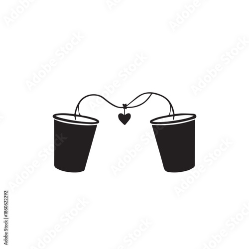 An isolated white plastic bucket of paint sits next to a green metal trash can icon and an empty blue recycling bin container with a recycle symbol illustration