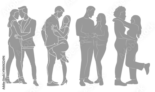 Romantic silhouettes of couples in various poses