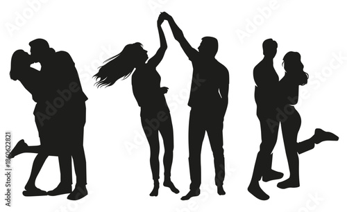 Romantic silhouettes of couples in various poses