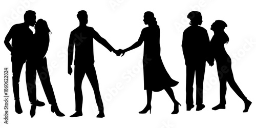 Romantic silhouettes of couples in various poses