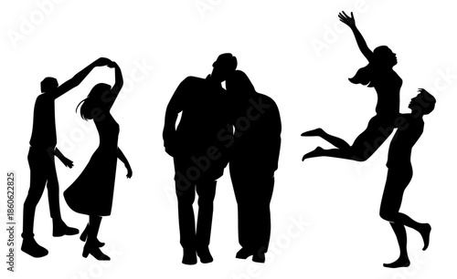 Romantic silhouettes of couples in various poses