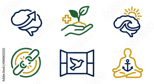 Set of colorful vector icons representing concepts and ideas