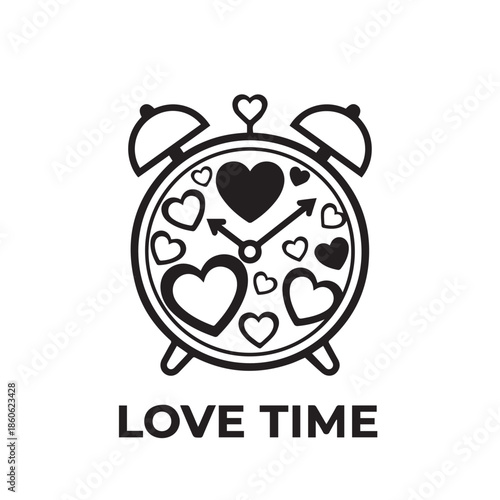 Love Time: An elegant graphic featuring a clock adorned with heart motifs and the words 'Love Time' beautifully signifies the value of time in love and romance.