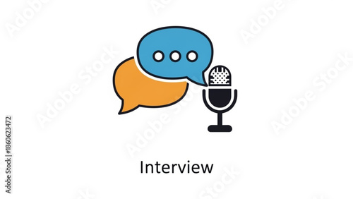 Interview Microphone Speech Bubbles Flat Design Icon Isolated on White Background