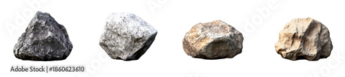 A collection of four distinct rocks various textures and colors. set against a neutral background. ideal for educational purposes or natural resource discussions
