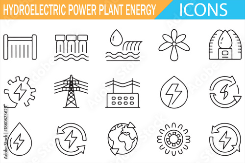 Sustainable Energy Icons Featuring Hydroelectric Power