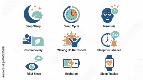 Sleep and wellness icons for health and medical applications