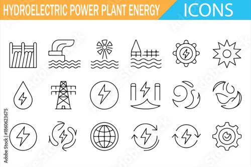 Renewable Energy and Hydropower Line Icons Collection