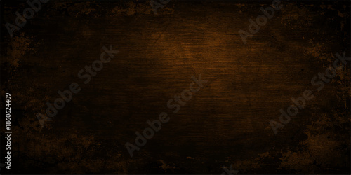 A dark and dirty vintage grunge background featuring a rough textured brown wood and old paper surface pattern for a blank antique wall backdrop design