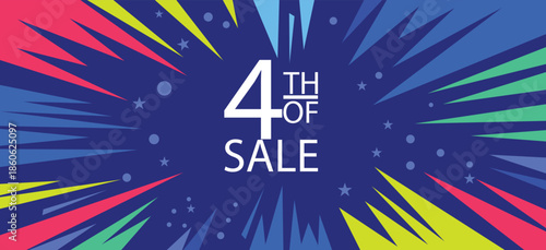 4th of  sale text  banner, patriotic, exploding, abstract background, explosion background for sale ads, web, social media post, flyer, sign, poster, printable, USA