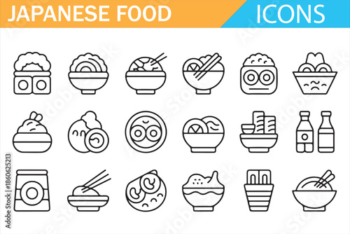 Japanese Culinary Icons Collection in Clean Outline Style