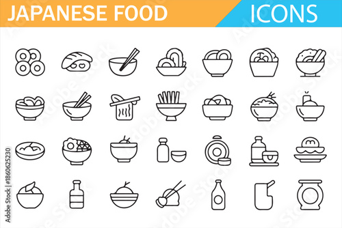 Japanese Food and Drink Line Icons for Modern Interfaces