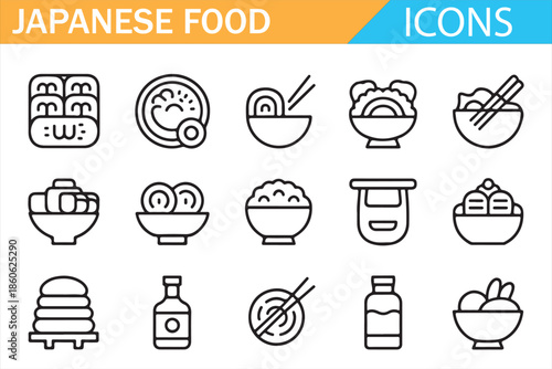 Japanese Cuisine Line Icons for Menu, App and Infographic Design