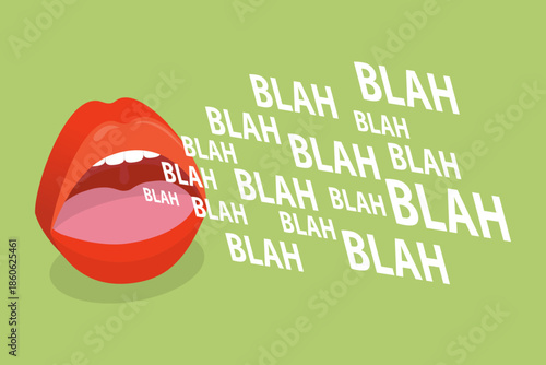 3D Isometric Flat Vector Illustration of Blah Blah Blah, Talking And Gossip Through The Mouth