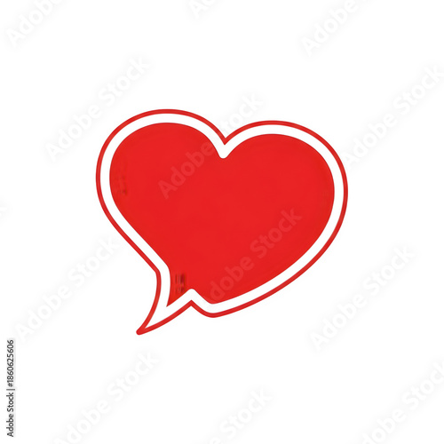 A red heart shaped speech bubble on a black background