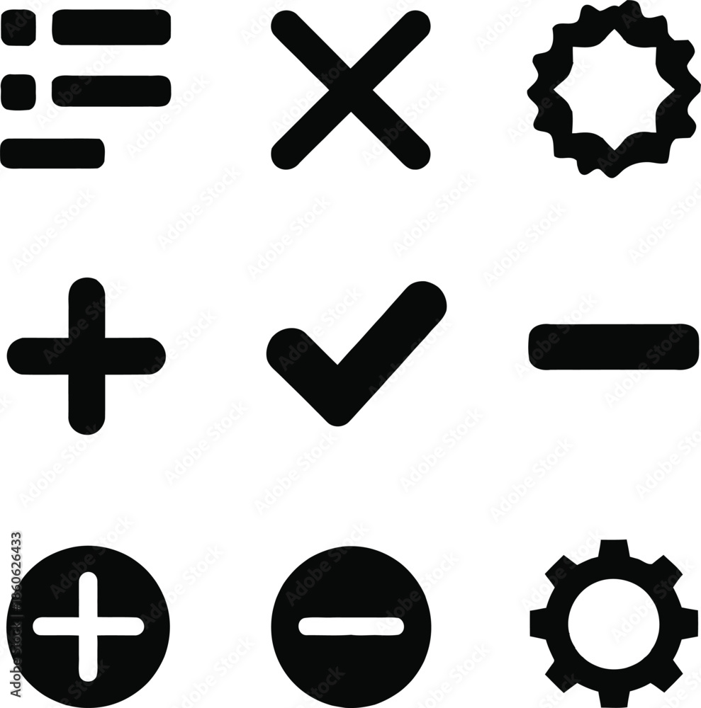Fototapeta premium Black and white set of various interface symbols and icons for user interface design and development purposes online