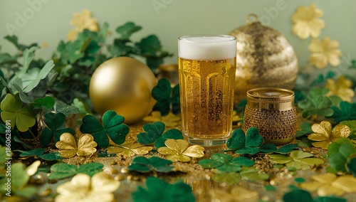 Celebration With Drinks and Green Clovers for a Festive Event During Spring S...