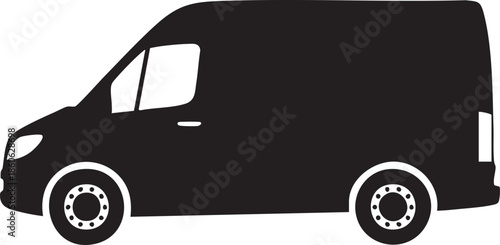 Side Profile of Commercial Delivery Van Vehicle Silhouettes isolated on white background