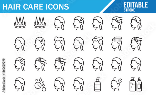 Salon service outline icons collection with editable stroke.