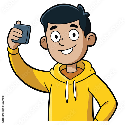 Flat Vector Illustration of Two Happy Men Taking a Selfie Together