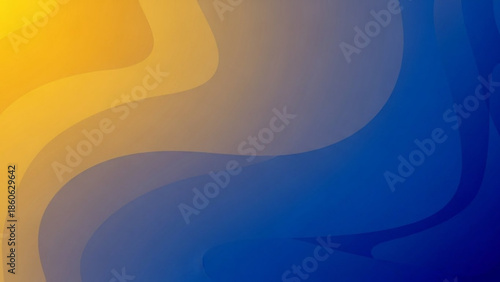Abstract flowing waves of blue and yellow gradient smooth organic shapes forming a dynamic background for design modern and fluid art
