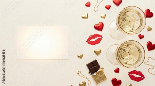 Celebration With Sparkling Drinks, Chocolate, and Heart Decorations for Speci...