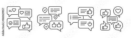 Social media interaction and communication concept with various feedback icons in speech bubbles