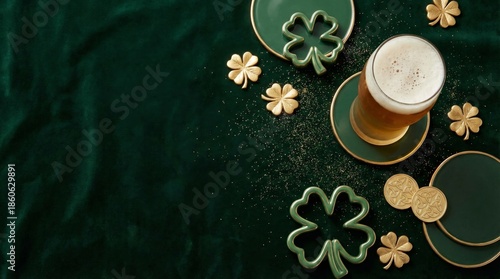Celebration With Beer and Shamrocks for a Festive Occasion on a Green Background