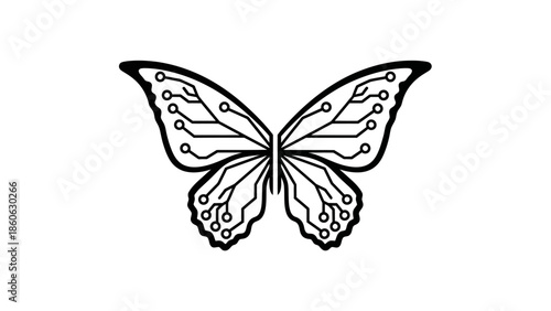 Black and white butterfly illustration.