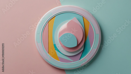 Abstract 3D Geometric Art with Pastel Shapes and Layered Circular Composition for Modern Design Concept