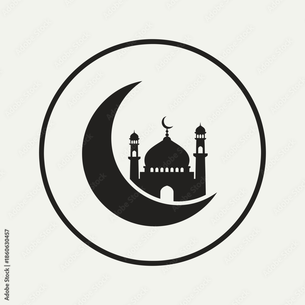 Obraz premium Black mosque icon with crescent moon.