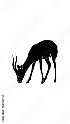 Black silhouette of a deer grazing.