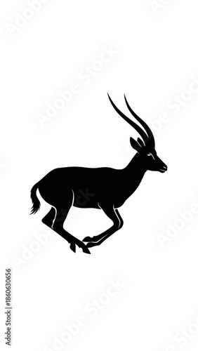 Black silhouette of an antelope running.