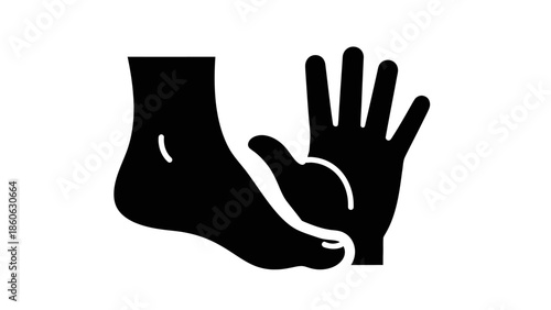 Black silhouette of foot and hand.