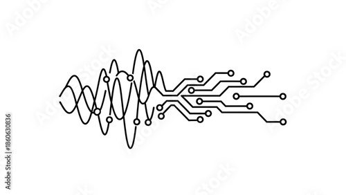 Circuit board design with signal waves.