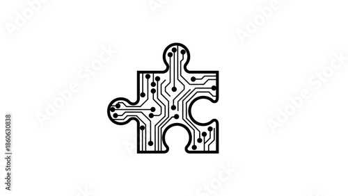 Circuit board puzzle piece closeup.