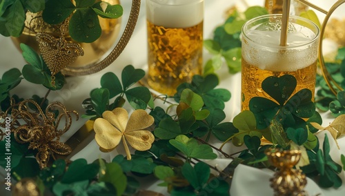 Celebration With Drinks and Green Clovers for a Festive Event During Spring S...