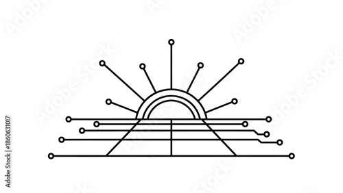Geometric Sun Line Art Design.