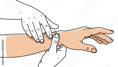 Hands checking pulse on wrist.