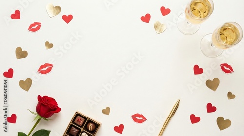 Celebration With Sparkling Drinks, Chocolate, and Heart Decorations for Speci...
