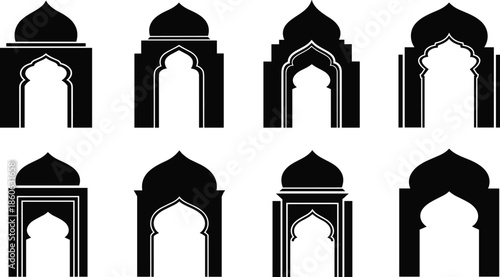 Islamic Archways Silhouette Vector Icons Set illustration