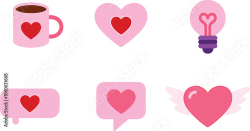 Adorable icons expressing love and inspiration