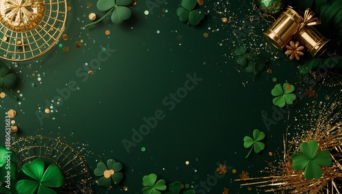 Green Decorations and Festive Items for a Celebration With Shamrocks and Gold...