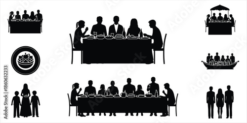 People Dining Together Family Gathering Meal Silhouettes dinner